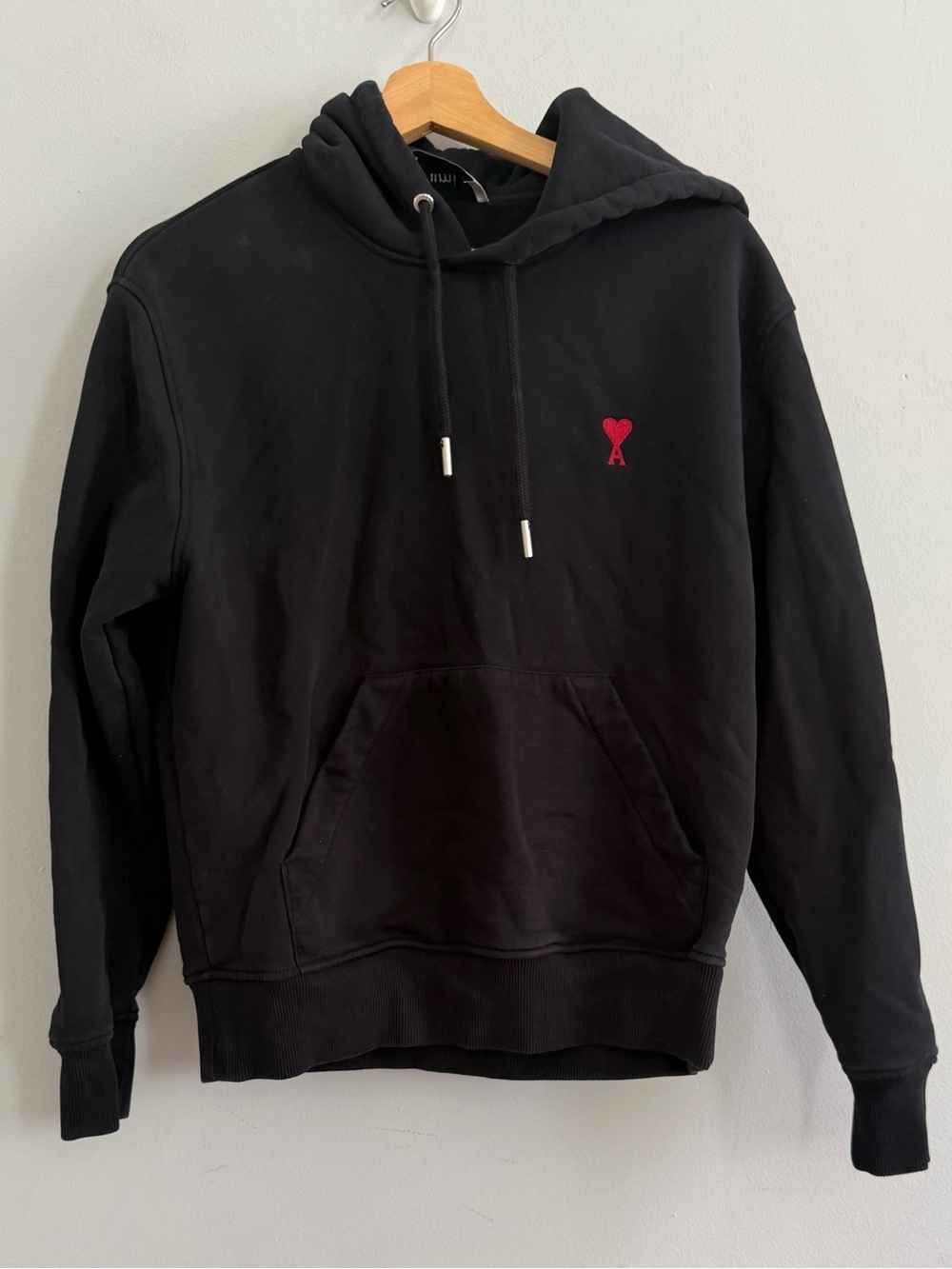 Ami Hoodie Alexandre Mattiussi Black Organic Cotton Red Heart Logo XS